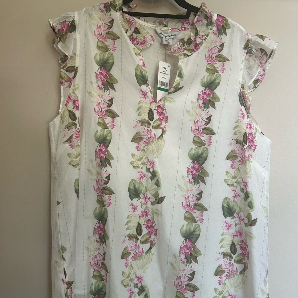 Tommy Bahama Ruffled Blouse White and Pink